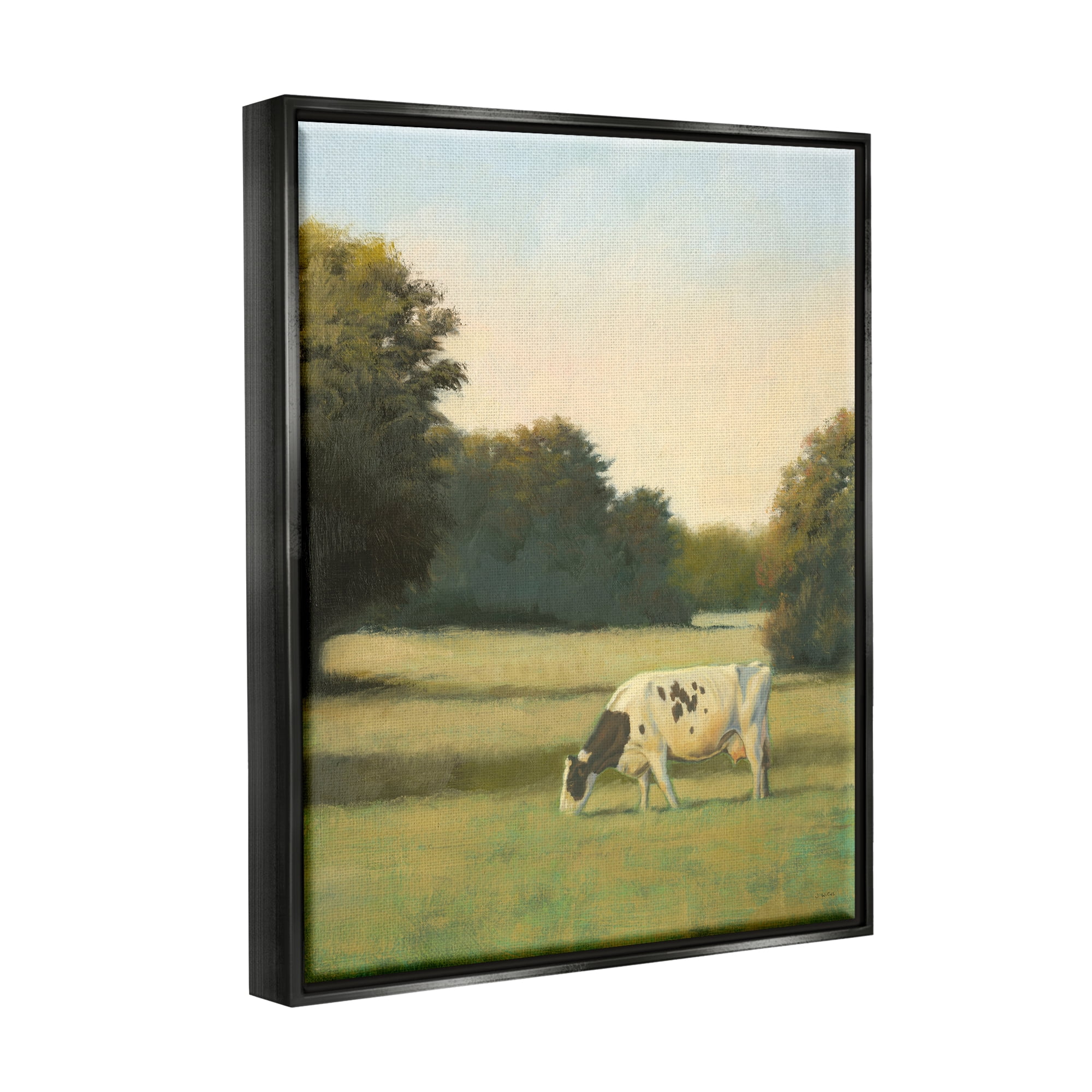 Stupell Industries Cow Grazing in Pasture Animals & Insects Painting Black Floater Framed Art Print Wall Art, 25 x 31