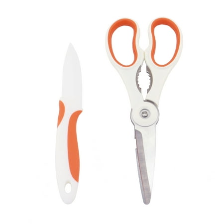 Heavy Duty Kitchen Shears with Knife Set - Perfect for Cutting Meat, Vegetables, Fish, Poultry and Herbs - White - 1 (Best Knife For Cutting Fish)