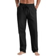 thumbnail image 2 of QDG Mens Cotton Linen Pants Elastic Waist Drawstring Loose Casual Summer Beach Pants Black M, 2 of 9