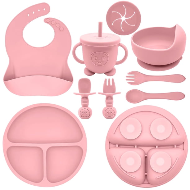 Set de Alimentación para Bebé Munlinder con Tazones de Silicona con Ventosa Rosa