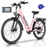 Gocio 26" x 2.1" Electric Bike for Adults, 500W Commuter Pink Ebike, 48V 720wh Built-In Battery, 5 Riding Modes, Max 60 Miles, LCD, Lockable Front Suspension step thru e bikes UL 2849