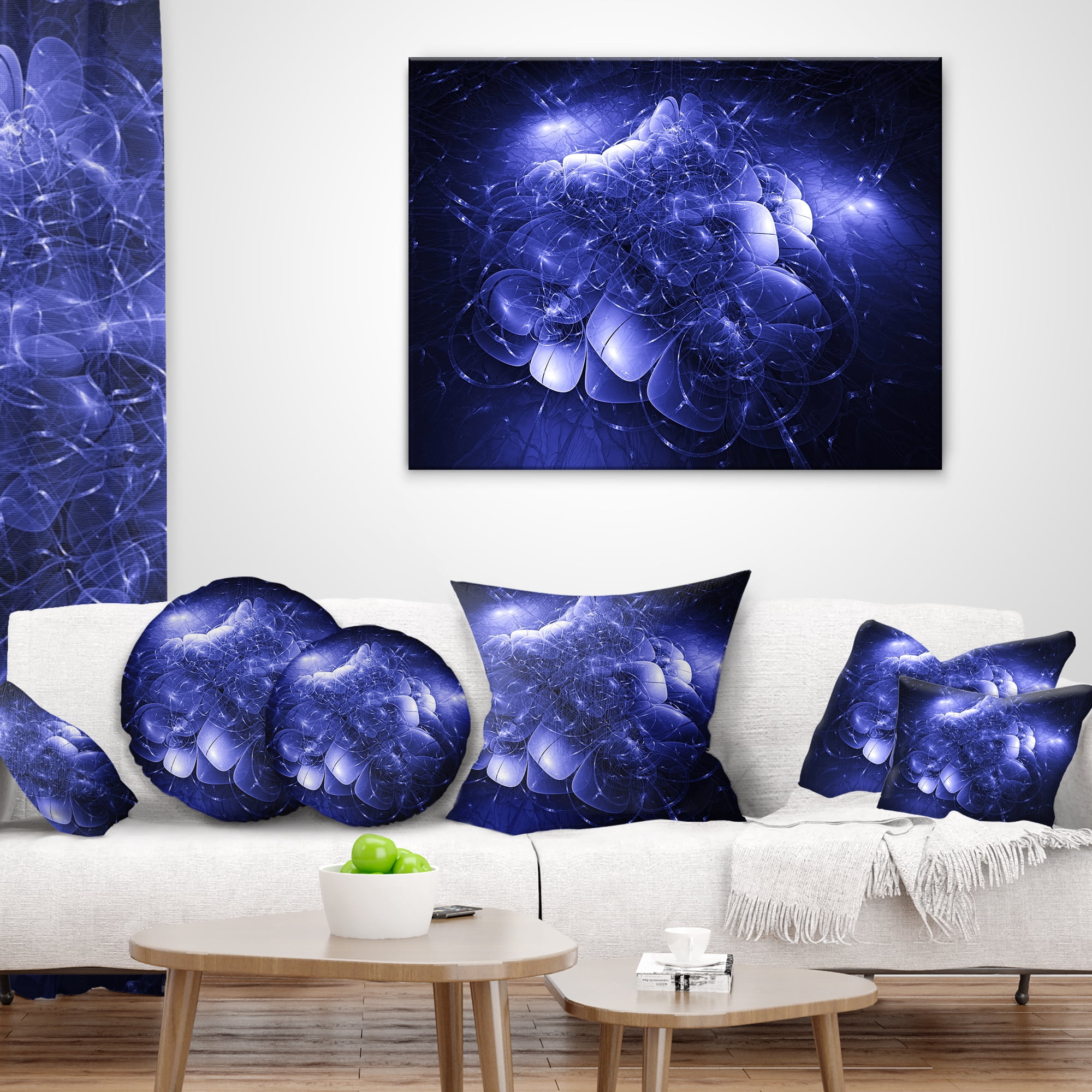 Designart Alien Mystical Flower Blue - Floral Throw Pillow - 12x20