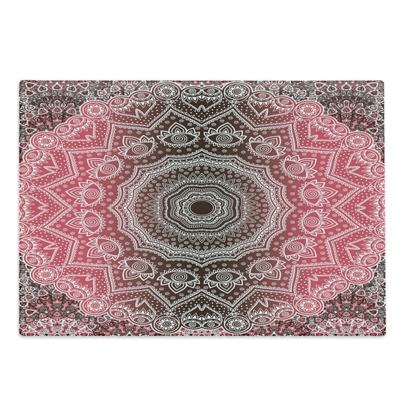 Mandala Cutting Board, Retro Bohemian Ombre Print Primary Essence of Cosmos Medallion Style Art, Decorative Tempered Glass Cutting and Serving Board, Large Size, Hot Pink and Brown, by Ambesonne