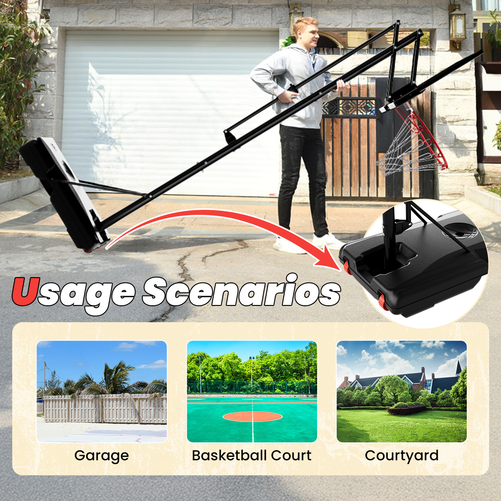 Basketball Hoop Outdoor 44 Inch Shatterproof Backboard 4.8-10ft Height Adjustable Portable Basketball Hoop Goal System for Kids Youth Adults Play in Backyard/Courts/Indoor