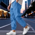 thumbnail image 4 of HomeDM Mens Pants with Pockets Drawstring Elastic Waist Cotton Linen Blue Workout Gym Tapered Joggers Size L, 4 of 9