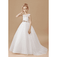 thumbnail image 3 of Flower Girl Dresses for Wedding Floor Length First Communion Dress Applique Girls Pageant Ball Gown (Ivory 2 -3Years）, 3 of 9