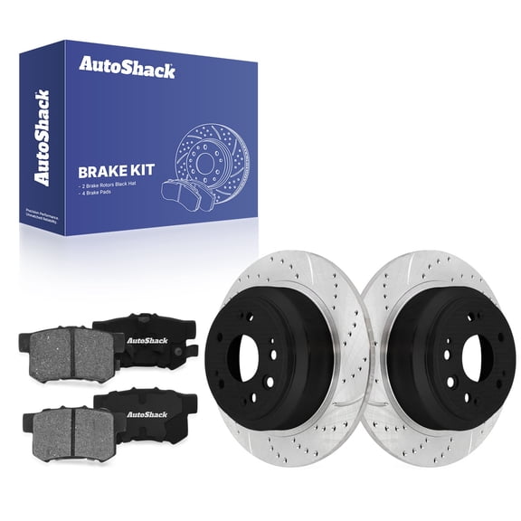 AutoShack Rear Solid Drilled & Slotted E-Coated Brake Rotors   Premium Ceramic Pads 6-PC Brake Kit Replacement for 2012-2015 Honda Crosstour 2010-2011 Honda Accord Crosstour ShadowGuard 12" (305 mm)