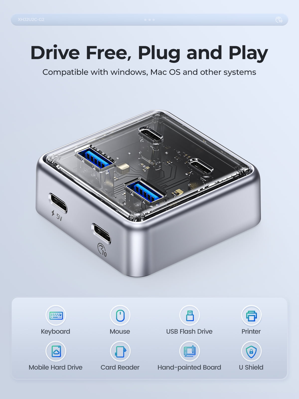 ORICO USB Hub 5Gbps with 4 USB A Ports, USB 3.0 Gen 1 Hub with 3.28ft USB C to A Cable for iMac, All MacBooks, Mac Mini (Zinc Alloy Version)