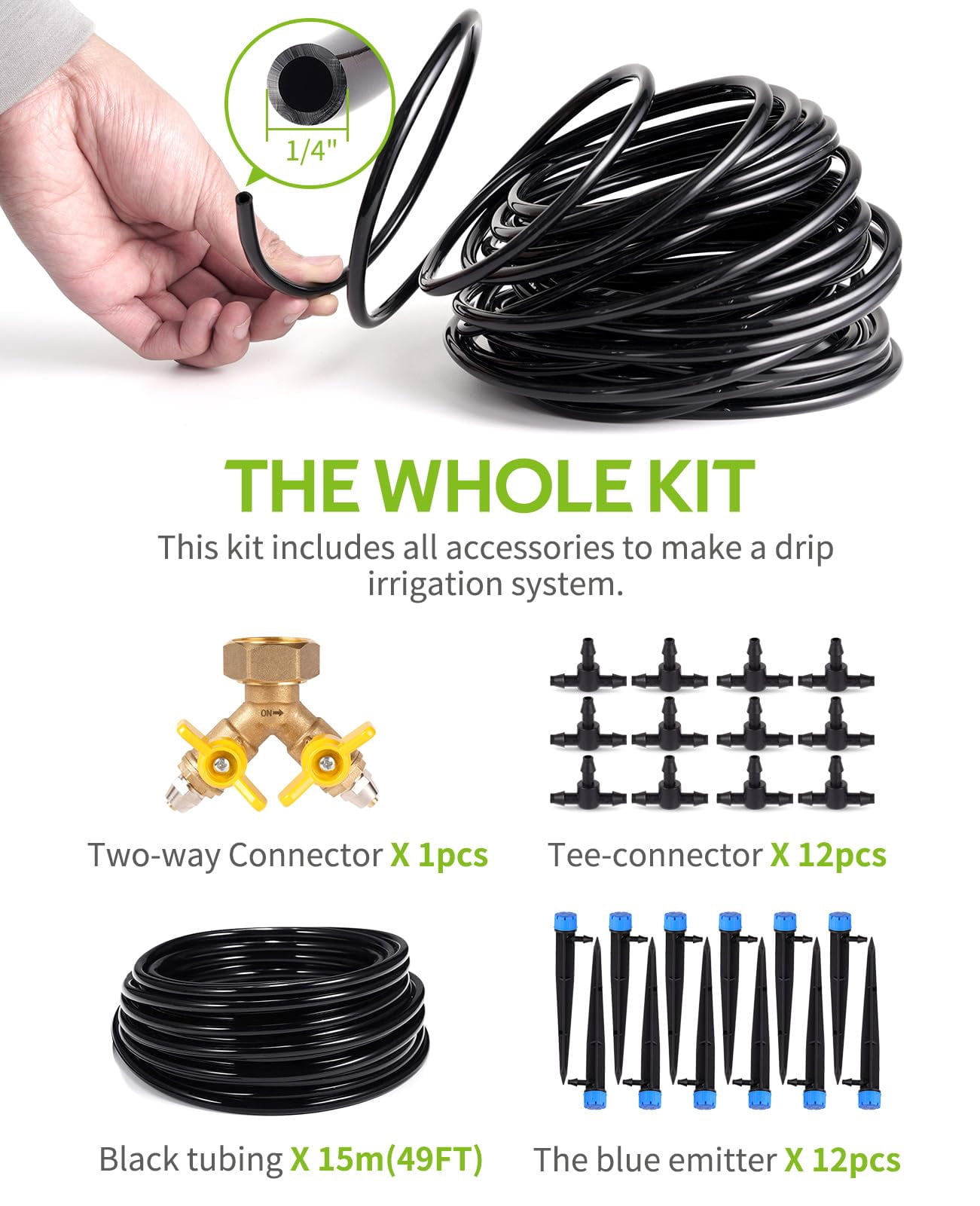 50/ 100ft Drip Irrigation Kit Plant Watering System 8x5mm Blank Distribution Tubing DIY Automatic Irrigation Equipment Set for Garden Greenhouse Flower Bed Patio Lawn