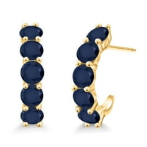 Gem Stone King 3.50 Ct Round Blue Sapphire 18K Yellow Gold Plated Silver Open Earrings for Women