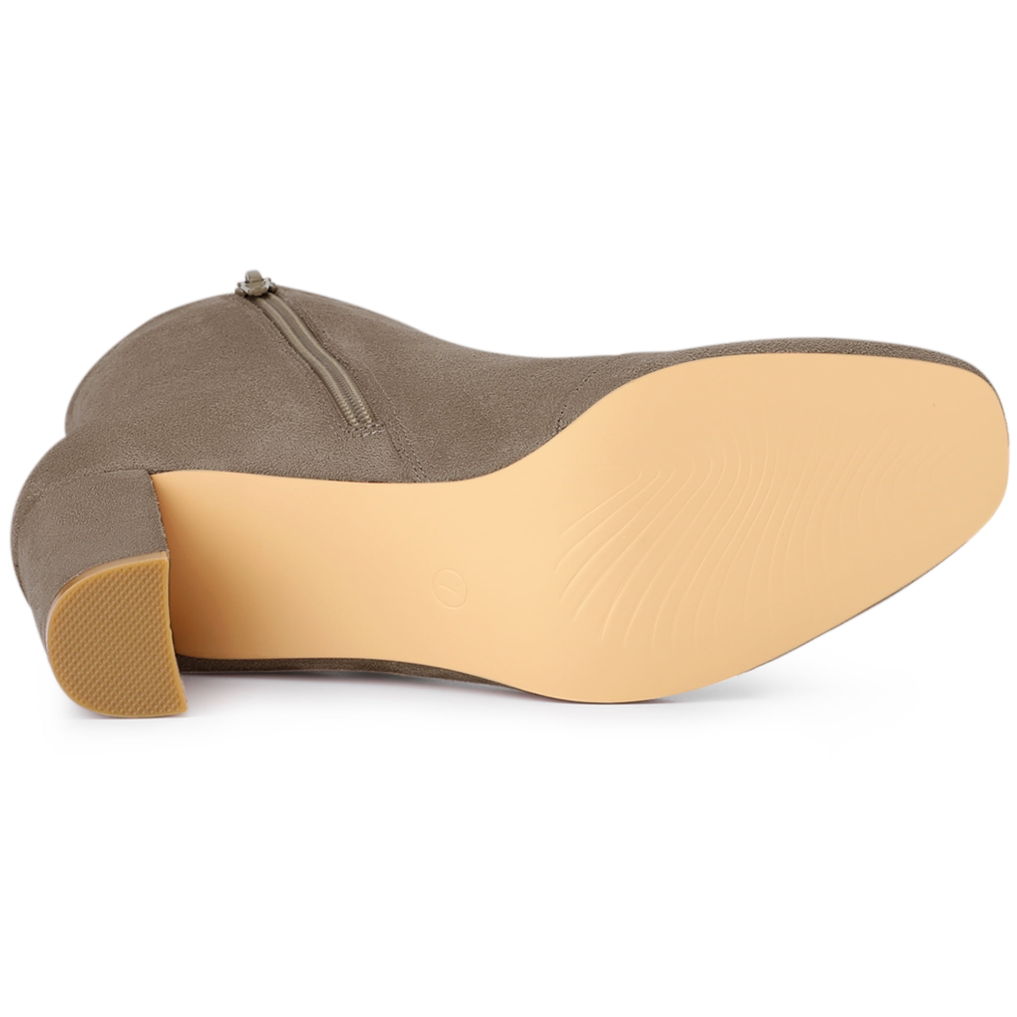 DARING DIVA Solid Side Zip Chunky Heel Ankle Boots Taupe 8