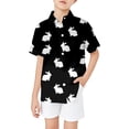 thumbnail image 2 of Boys Tshirts Boys Easter Bunny Print Short Sleeve Button Down Shirt with Pocket Girls' Tops Black 3-4 Years, 2 of 4