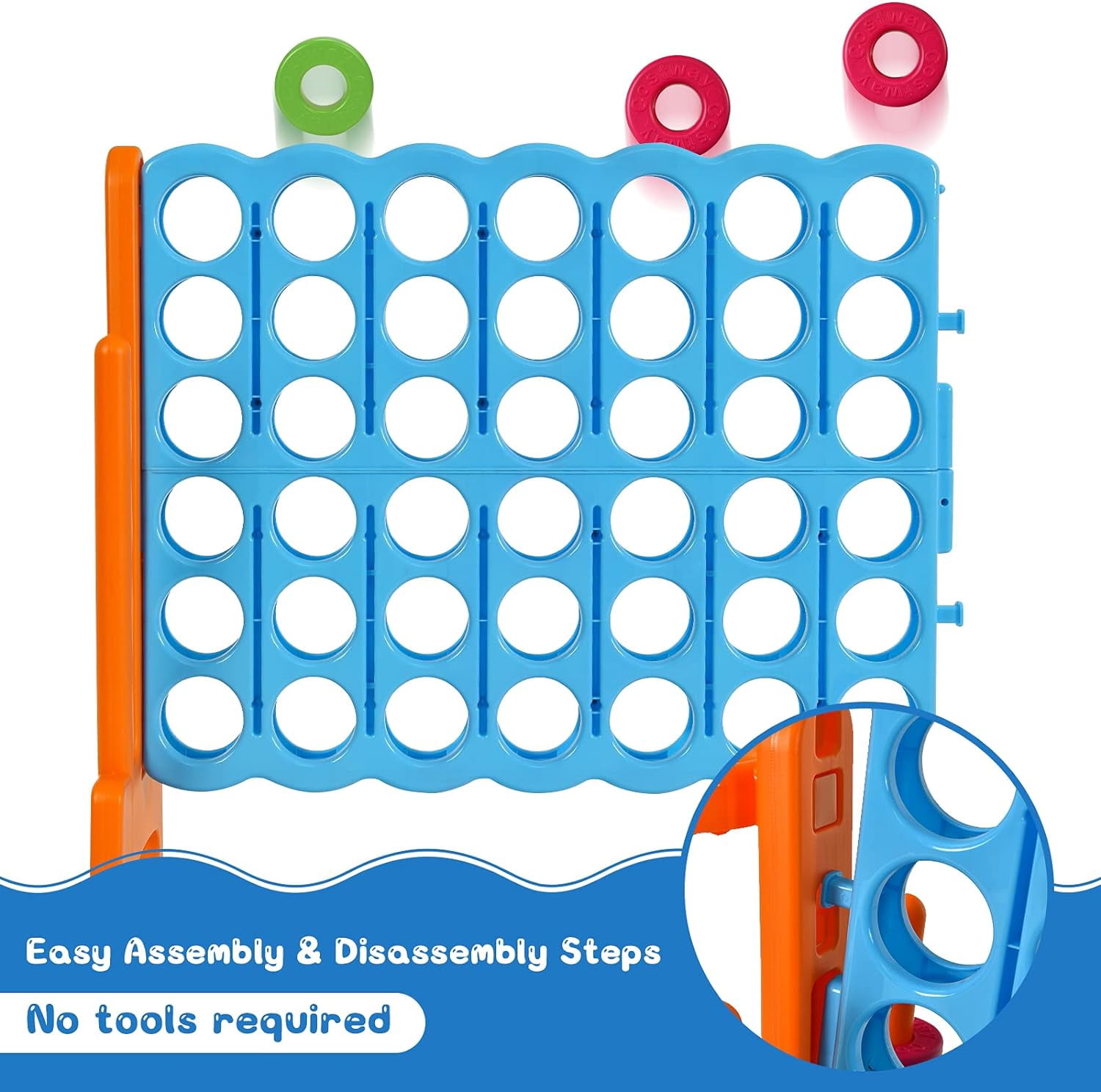 HJTER Jumbo 4-to-Score Giant Game Set for Kids & Adults, 2.5Ft Indoor Outdoor Game with Basketball Hoop, Ring Game, 42 Jumbo Rings, Quick-Release Slider, Perfect for Birth & Holiday Party