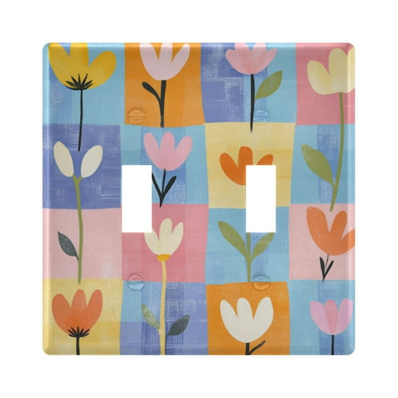 Yayeee Toggle Light Switch Wall Plate 2-Gang 4.56"x4.48" Decorative Outlet Cover, Blue Flowers