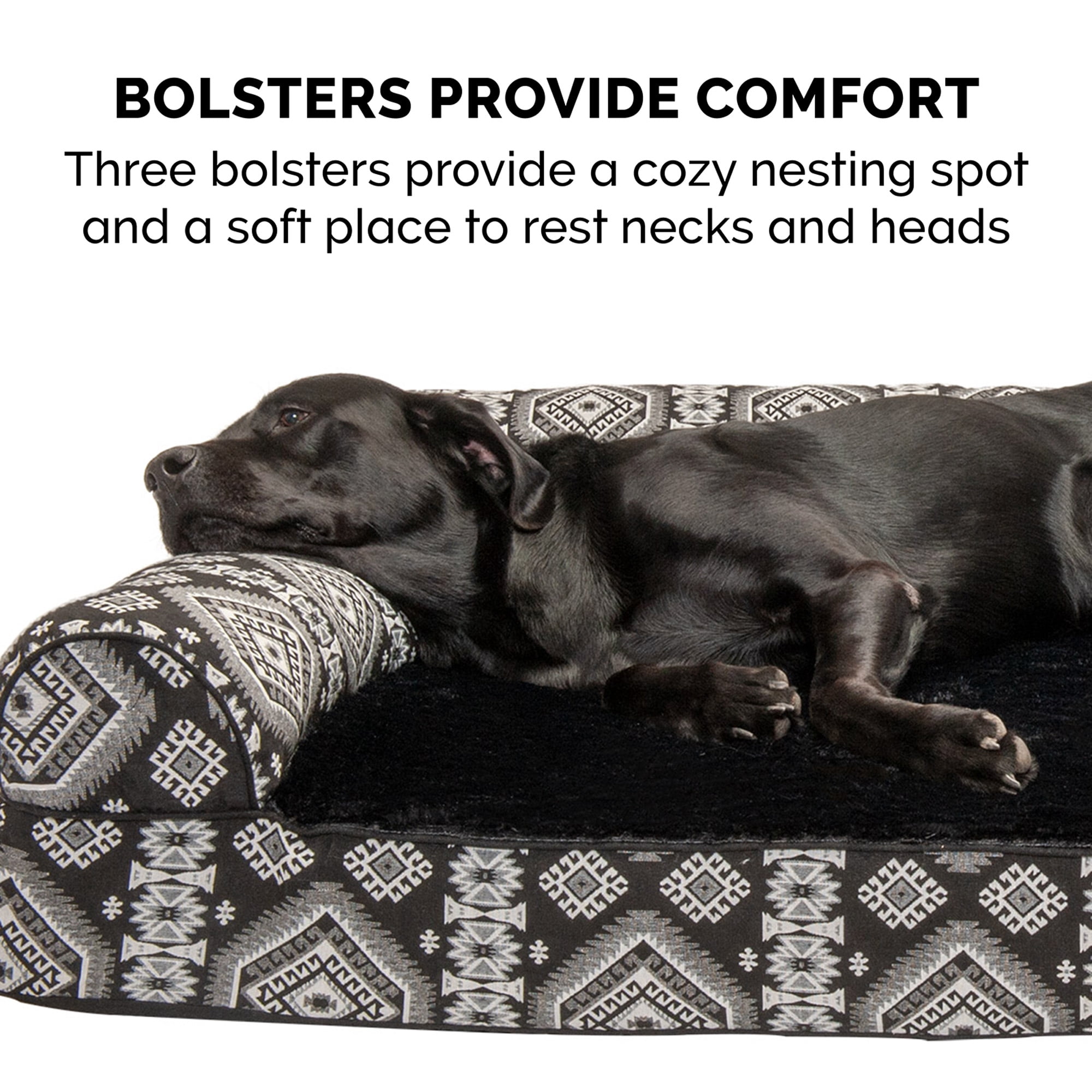 FurHaven Southwest Kilim Orthopedic Sofa Pet Bed for Dogs & Cats - Black Medallion, Large
