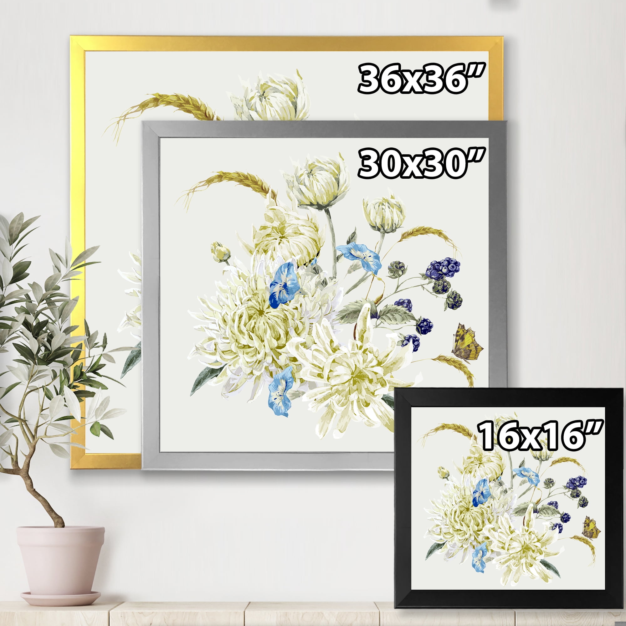 Designart 'Ancient Chrysanthemums With Bouquet II' Traditional Framed Art Print