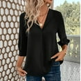 thumbnail image 2 of UAMVSH Chiffon Shirts for Women Elegant Business Tunic Tops Trendy Pleated Front 3/4 Sleeve V-Neck Office Work Dressy Blouses(X-Large,Black), 2 of 7