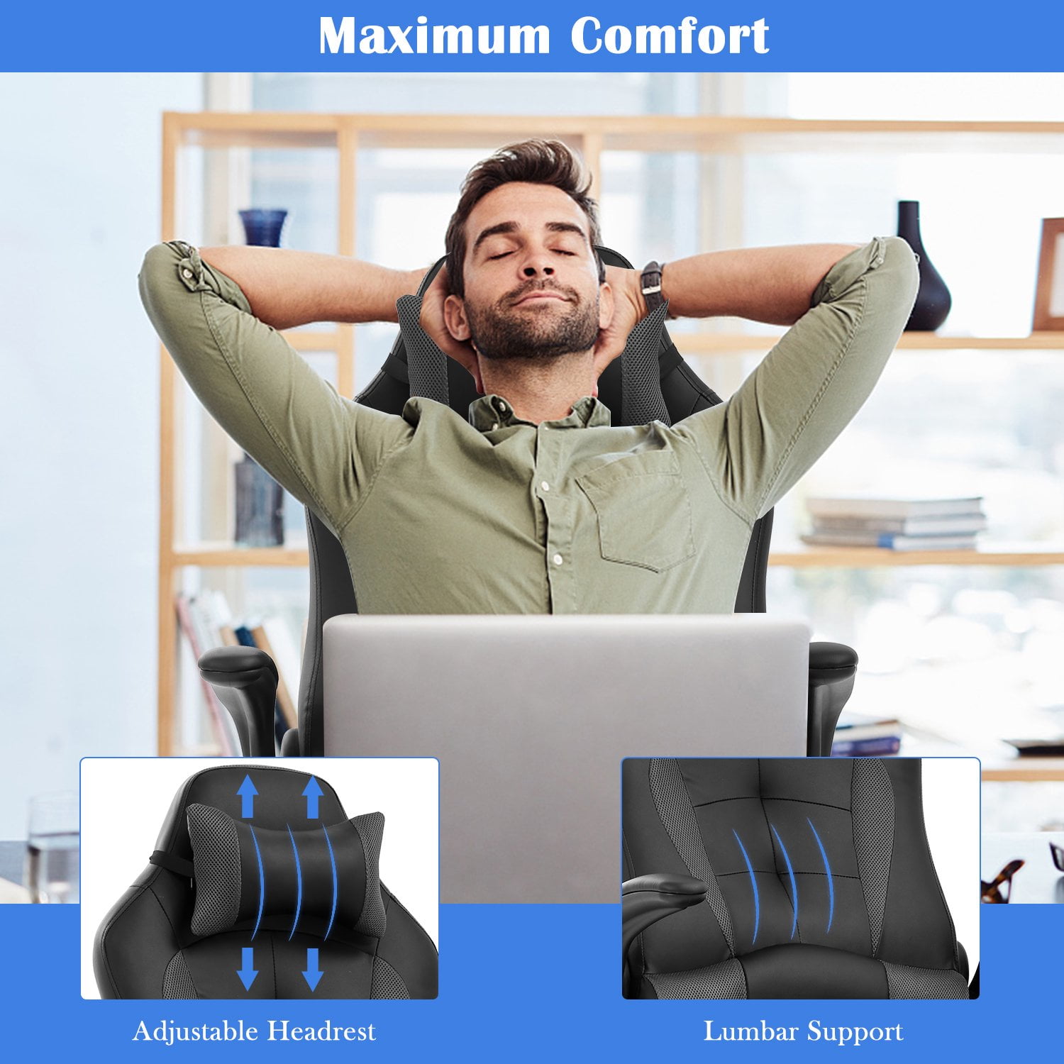 Dkelincs PC Gaming Chair Ergonomic Office Chair with Lumbar Support Headrest Adjustable Computer Desk Chair for Adults, Gray