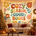 thumbnail image 3 of Retro Typography with Steaming Mug and Books on Cream Background, Cozy Boho for Book Lovers, Decorative Wall Art, Back to School Gift, Tapestry Wall Hanging for Home Library and Dorm, 3 of 7