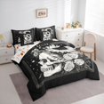 thumbnail image 2 of Homewish Halloween Skull 7 Pieces Full Size Bedding Sets,Retro Sunflowers Full Size Bed in a Bag,Gray Black,Halloween Reversible, 2 of 8