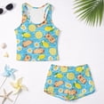 thumbnail image 5 of COEQINE Soft Girls Tankini Swimsuit 2 Piece with Removable Pads for Little Kid Ages 6-7 Sleeveless Bathing Suits Crewneck Tank Top and Swim Shorts Summer Beach Wear, Capybara Lemon Pool, 5 of 8