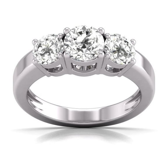 TimeLe$$ Classics 2 Carat TW Lab Grown Diamond Three Stone Engagement Ring in 14K White Gold (Ring Size 10)