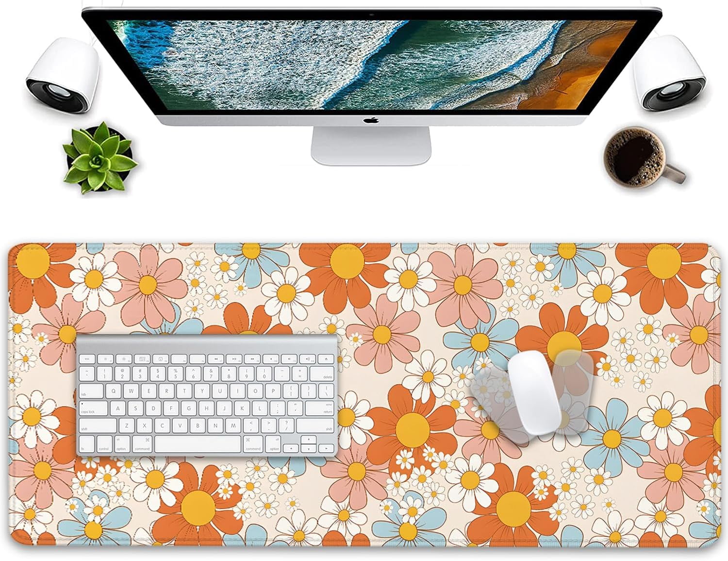Vintage Floral Mouse Pad Daisy Desk Pad,Retro Flower Mouse Mat,Floral Desk Pad,Mouse Pad for Desk,Desk Mat for Desktop,Keyboard and Mouse Pad,Gaming Mouse Pad Mousepad for Computer Office Home Work