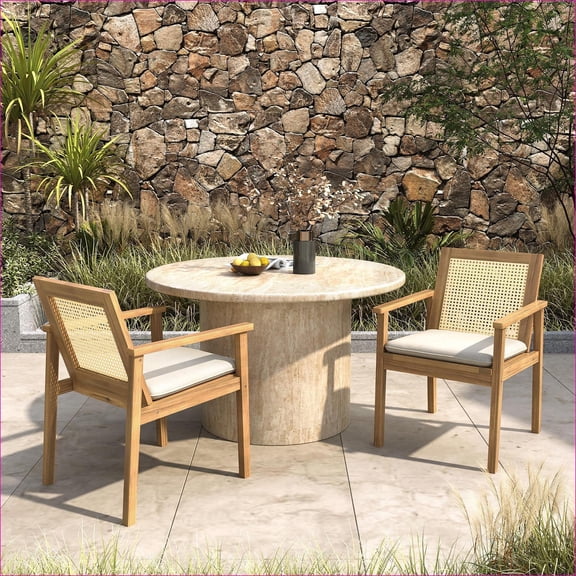 Outdoor Dining Chairs Set of 2, Padded Cushion for Patio & Backyard Dining | Acacia Wood,Fabric | Lattice Back