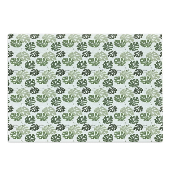 Monstera Cutting Board, Tropical Jungle Foliage Hawaiian Nature Growth Sketchy Leaves Environment Eco, Decorative Tempered Glass Cutting and Serving Board, Large Size, Green and White, by Ambesonne