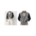thumbnail image 2 of FOCUSNORM Men's Zip Up Patchwork Jacket Woolen Leather Long Sleeve Contrast Color Lapel Neck Casual Coat, 2 of 7