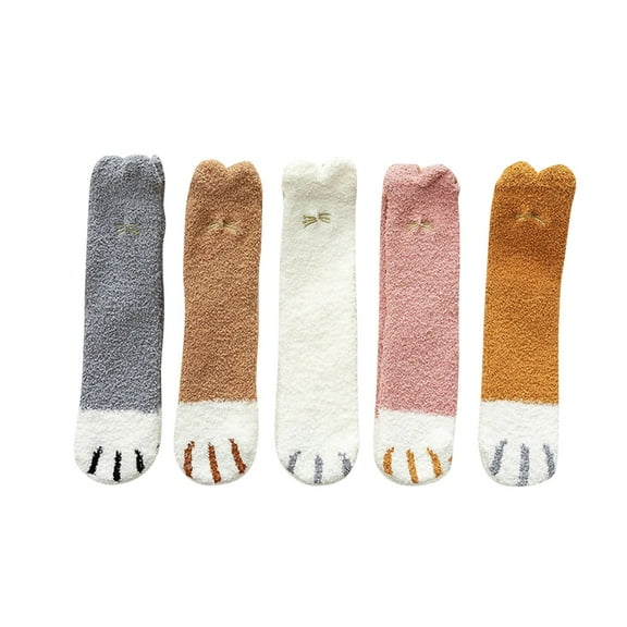 JeashCHAT 5Pairs Women's Autumn Winter thickening Animal Coral Velvet Warm Tube Socks