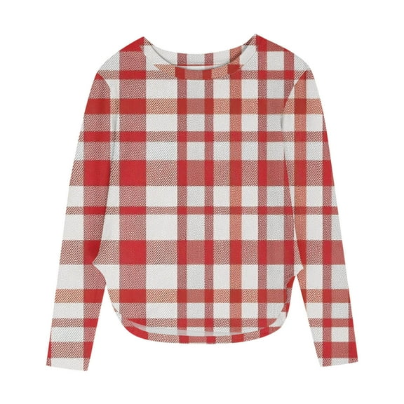 Boys Girls Plaid Long Sleeve Shirts Casual Crew Neck Loose Pullover Tops Soft Comfy Cute Sport Athletic Fashion Tunic Blouses (Red-1,11 Years)