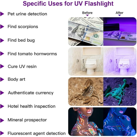 TRA-4 Pack Blacklight Flashlights, 395nm UV Handheld Black Light Flashlight, 12LED Mini Portable Pet Urine Detector for Dog Cat Urine, Scorpions, Dry Stains, Bed Bugs