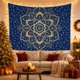 thumbnail image 3 of Golden Mandala on Deep Navy with Floral Patterns, Mystical Boho for Meditation Enthusiasts, Serene Wall Decor Housewarming Gift, Tapestry Wall Hanging for Bedroom and Yoga Room, 3 of 7