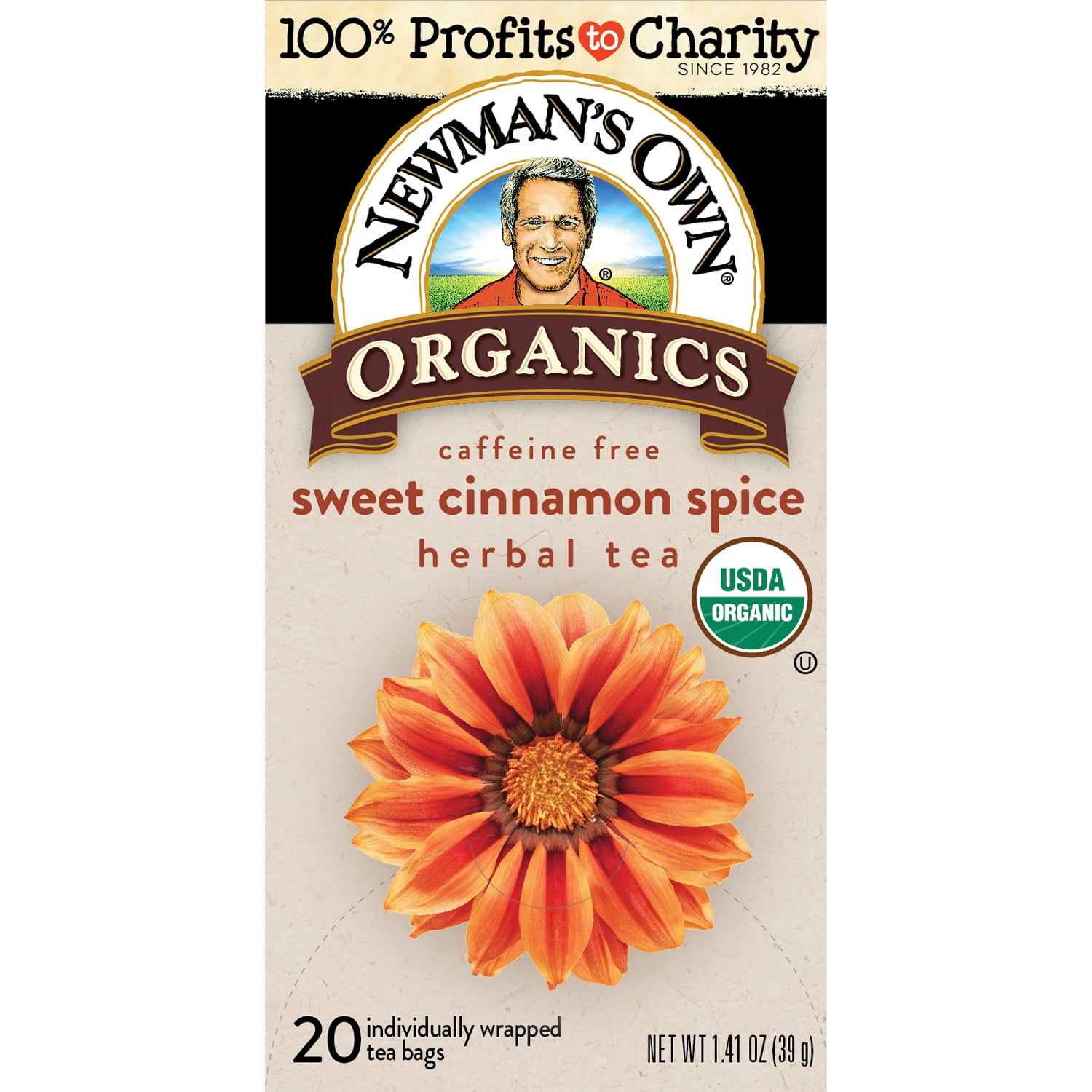 Newman's Own Organic Variety Pack Herbal Tea includes Sweet Cinnamon Spice, Ginger Green, Chamomile and Turmeric Ginger Tea 20 Individually Wrapped Tea Bags Per Box (4 Pack) USDA Certified and Kosher