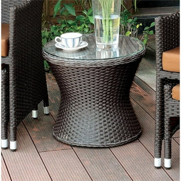 Elepude Outdoor Side Table Wicker Rattan Side Tables, End Table For Patio With Glass
