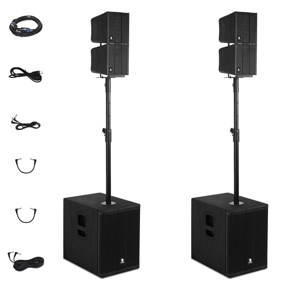 Stage-1260 Powered Line Array PA Speaker System, 8000W Peak, Dual 12-Inch Subs, 4 DSP Presets, TWS Bluetooth