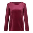 thumbnail image 5 of QATAINLAV Long Sleeve Tops for Women Solid Color Velvet Crewneck Shirts Casual Loose Soft Tuinc Blouse, Red, M, 5 of 9