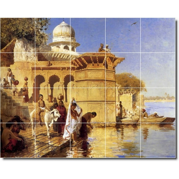 Ceramic Tile Mural-Edwin Weeks Waterfront Painting 151. 21.25" w x 17" h using (20) 4.25 x 4.25 ceramic tiles