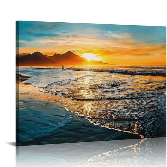 Shiartex Beach Themed Wall Art Canvas Ocean Sunrise Wall Decor Tropical Seascape Prints Pictures Coastal Artwork for Wall Modern Ready to Hang 20x16 in/16x12 in
