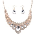 thumbnail image 2 of Koszal 2Pcs/Set Teardrop Rhinestone Statement Bib Necklace Earrings Bridal Jewelry Gift, 2 of 6