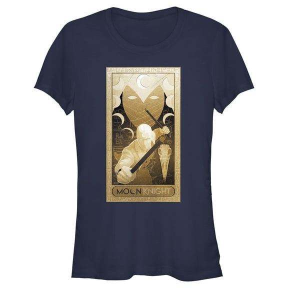 Junior's Marvel: Moon Knight Hieroglyph Poster Graphic Tee Navy Blue Large