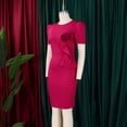 thumbnail image 3 of AURA Plus Size Bodycon Midi Dress Ruffle Detail High Waist Crewneck Short Sleeve Elegant Summer Office Dress with Zipper, 3 of 9