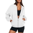 thumbnail image 2 of Mohiass Zip Up Sweatshirts for Women No Hood Fall Casual Bomber Jacket Fleece Athletic Sweat Jackets with Pockets White 2XL, 2 of 8