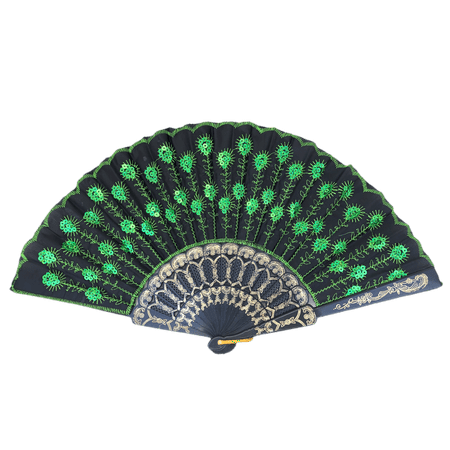 

Elegant Colorful Embroidered Flower Peacock Pattern Sequin Fabric Folding Fan