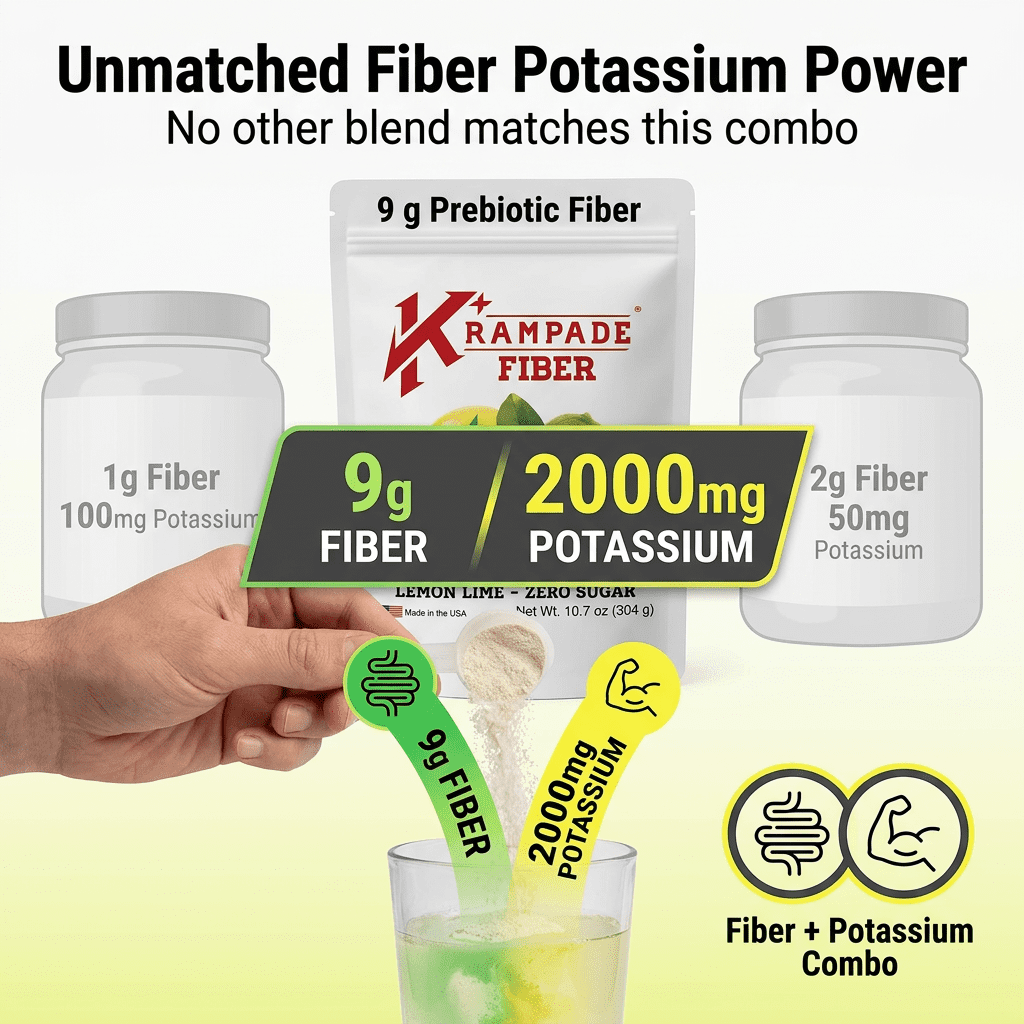 Krampade High Fiber High Potassium Electrolyte Powder Lemon Lime Leg Cramp Relief Digestive Health Support 1 Count 19 Servings