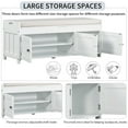 thumbnail image 6 of Shoe Bench with Lift Top Storage and 3 Shutter-shaped Doors, Entryway Storage Bench with Removable Cushion, Wooden Shoe Cabinet Bench with Hidden Storage Space for Living Room, Bedroom, Hallway, White, 6 of 9