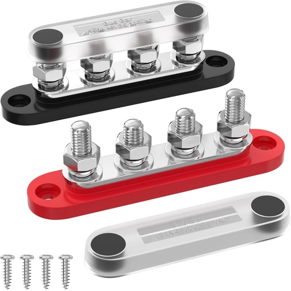 Bus Bar 12V 150A Mini Power Distribution Block Max 48V DC/300V AC with Cover 4 x 5/16" Posts for Marine Automotive Solar Systems -Negative Positive