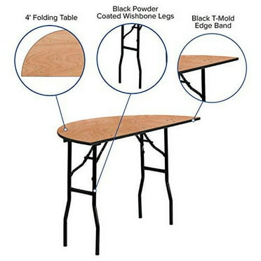 BizChair 4-Foot Half-Round Wood Folding Banquet Table - Event & Catering Table