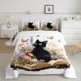 thumbnail image 2 of Feelyou Black Cat Kids Queen Comforter Set, Kawaii Cartoon Kitten Bedding Sets, Rustic Groovy Flower Reversible Bedding Comforter Set, Ultra Soft Bedroom Decor, 3-Piece, 2 of 8